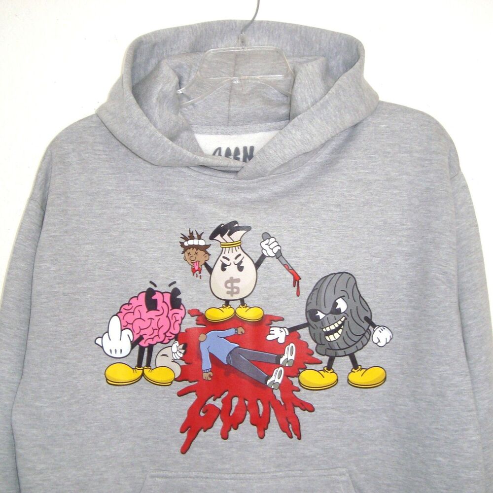 NEW GOON Gray Heather Hoodie Sweatshirt Size L Gesture Angry Rebellious RARE!